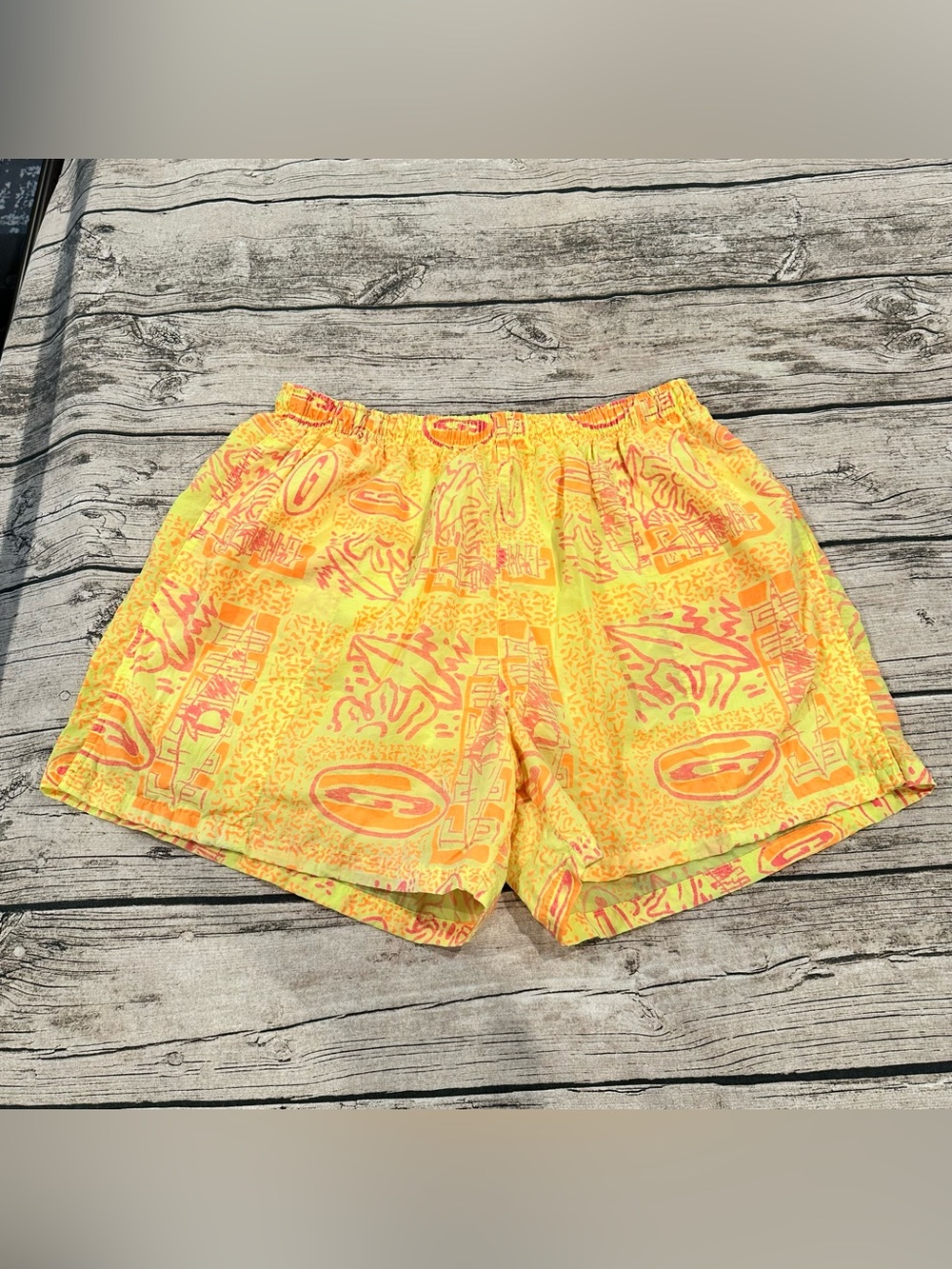 Vintage 90’s Gotcha Neon Yellow, Orange & Pink Swim Trunks Mesh Lining Size 36